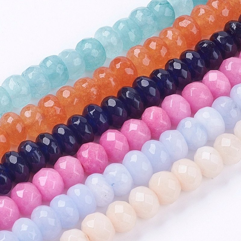 Natural White Jade Bead Strands, Dyed, Faceted Rondelle, Mixed Color — Jewelry Beads