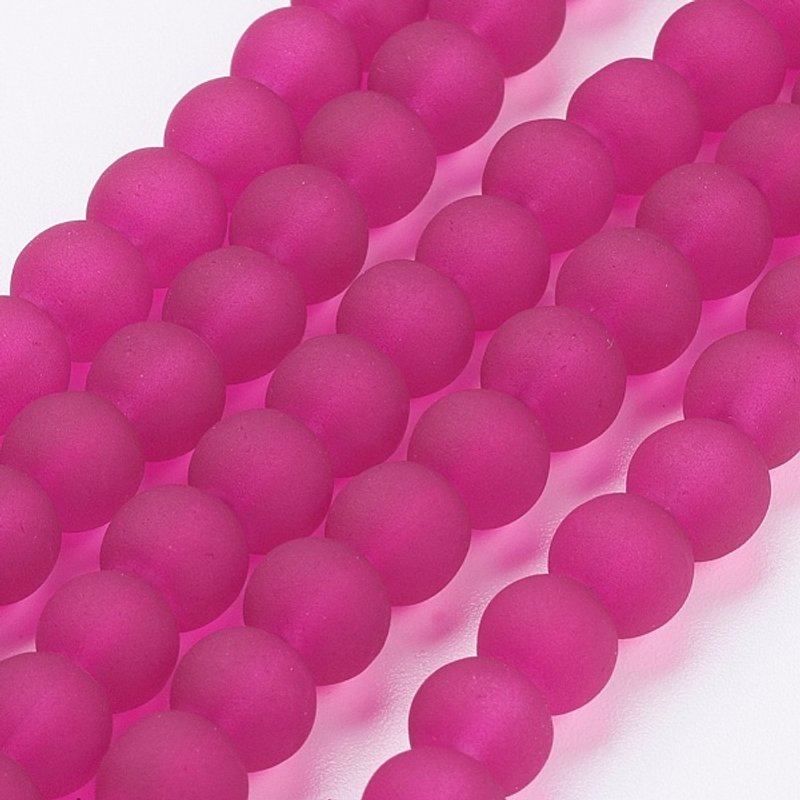 Transparent Frosted Glass Bead Strands, Round, Cerise, 6mm — Jewelry Beads