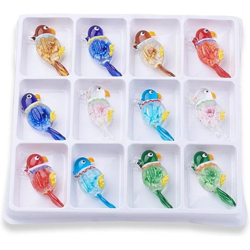 Handmade Lampwork Big Pendants with Parrot and Inner Flower — Charms & Pendants