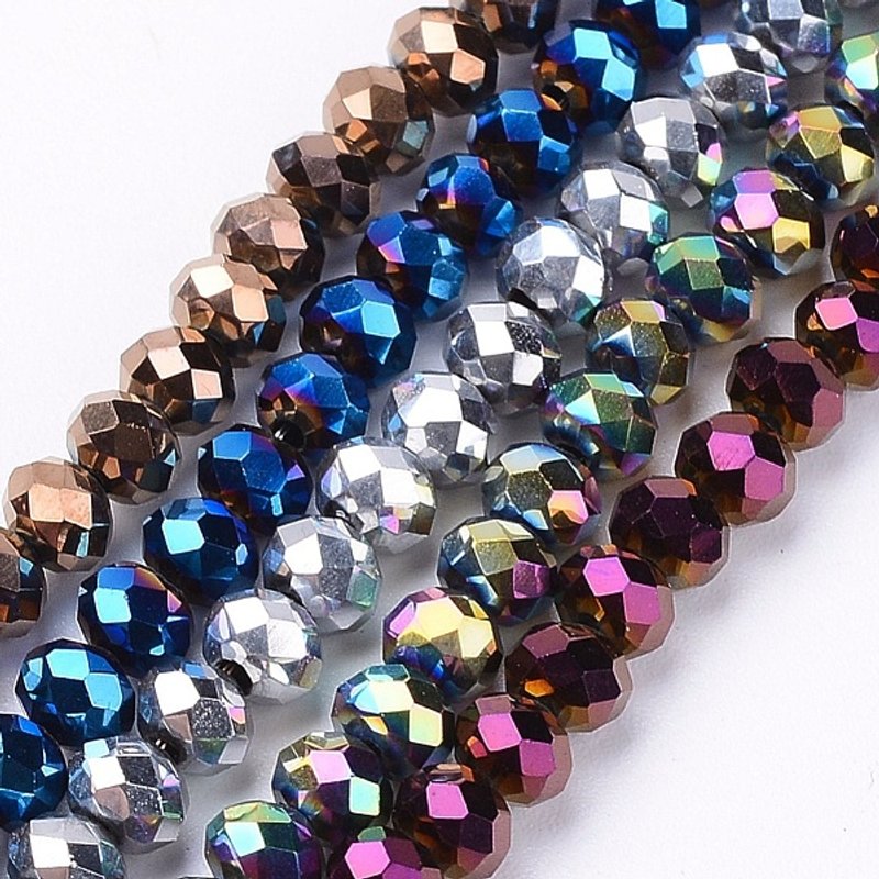 Brins de perles en verre électroplaqué, facettées, rondelle, couleurs mélangées — Perles à bijoux