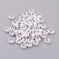 Perles Acryliques Rondes Plates avec Lettre C, Blanc & Noir
