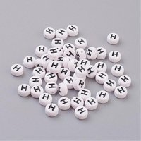 Perles Acryliques Ronde Plate Lettre H, Blanc & Noir