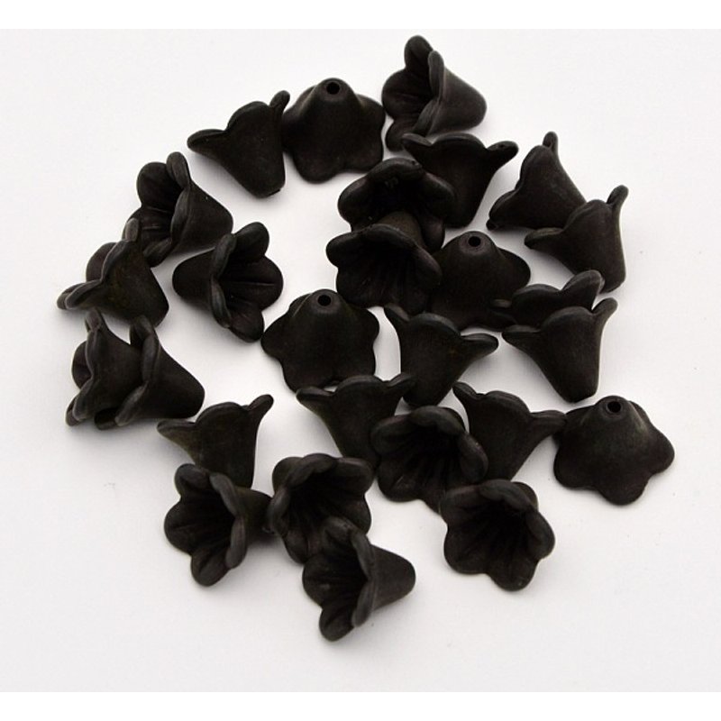 Frosted Flower Acrylic Beads, Black, 14x10mm, Hole 1.5mm — Jewelry Beads