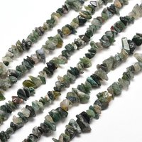 Natural Moss Agate Chip Bead Strands, 5-8mm, 31.5 inch