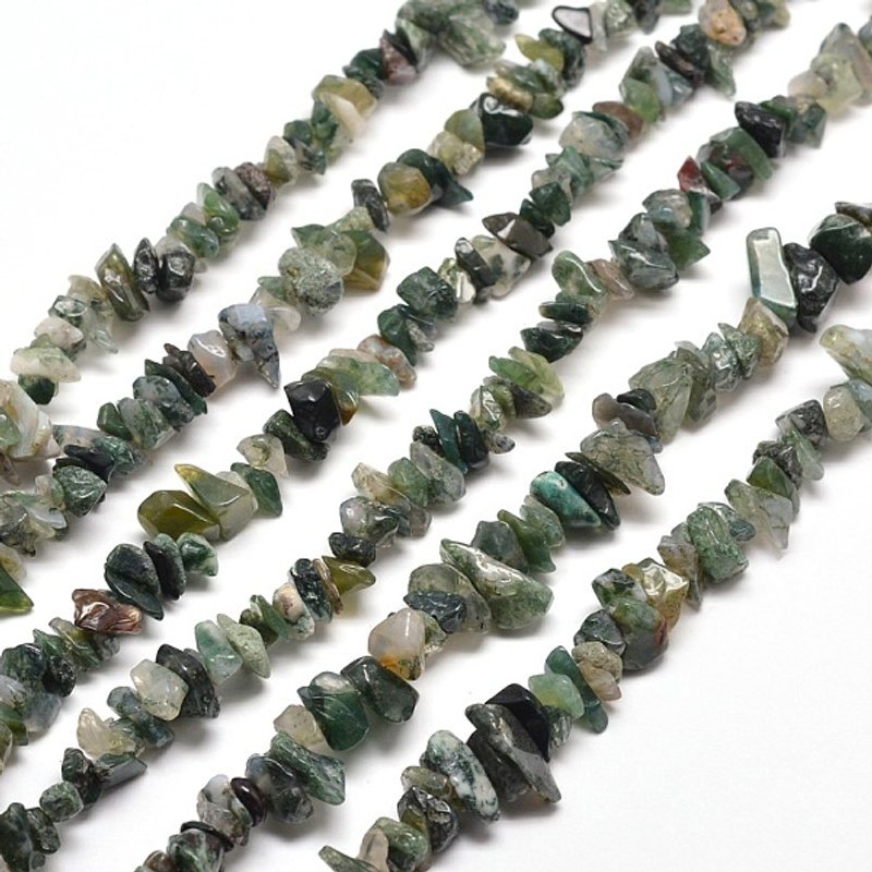Fil de perles en chip d'agate mousse naturelle, 5-8mm, 31.5 pouces — Perles à bijoux