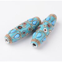 Perles Artisanales Indonésiennes Rice avec Cœurs en Aluminium Platine, Bleu Ciel Clair — Perles à bijoux