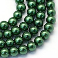 Baking Painted Pearlized Glass Round Bead Strands, Dark Green — Jewelry Beads