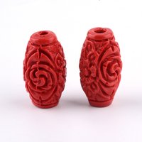 Perles de Cinnabar Sculptées, Baril, FireBrick, 16-17.5x9.5mm — Perles à bijoux