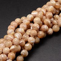 Brins de Perles en Coquillage Naturel, Ronde Saumon Clair, 8mm