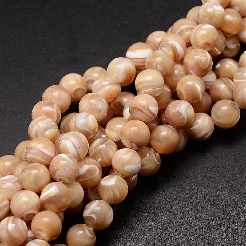 Natural Sea Shell Beads Strands, Round Light Salmon, 8mm — Jewelry Beads