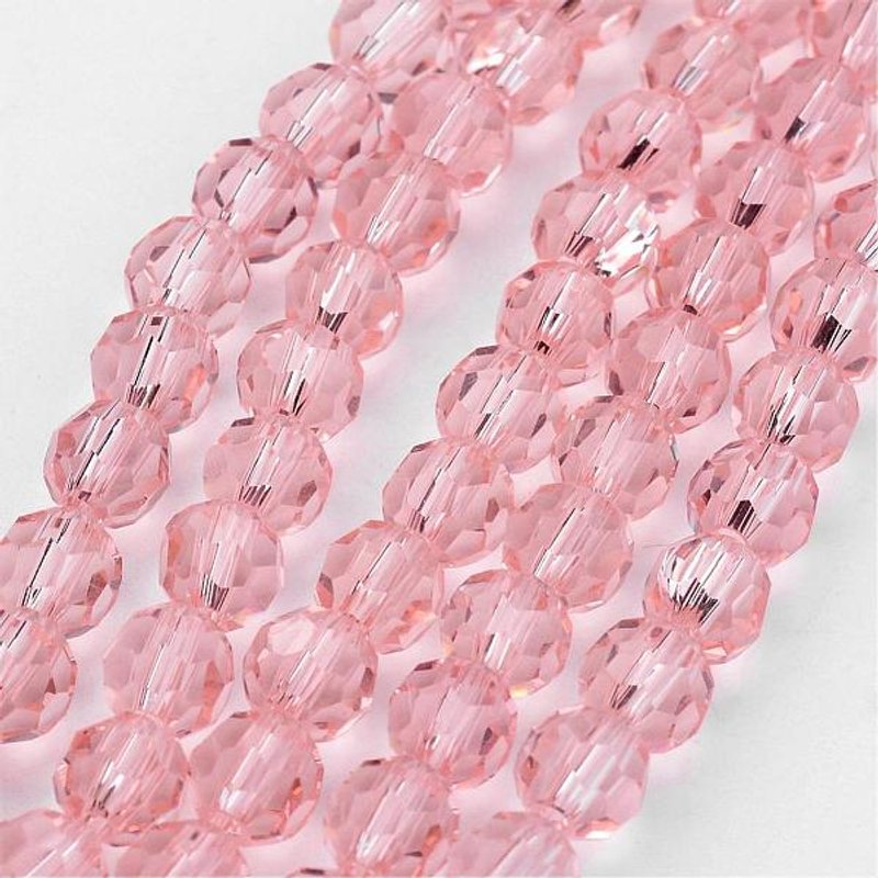 Brins de Perles en Verre Transparent, Rose, 6mm, Facetté, 20-21 pouces