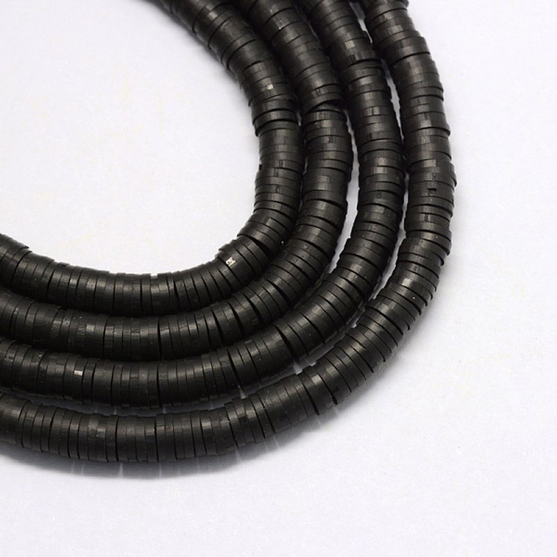Perles en Argile Polymère Fait Main, Heishi Noires, 6x1mm, 380-400pcs — Perles à bijoux