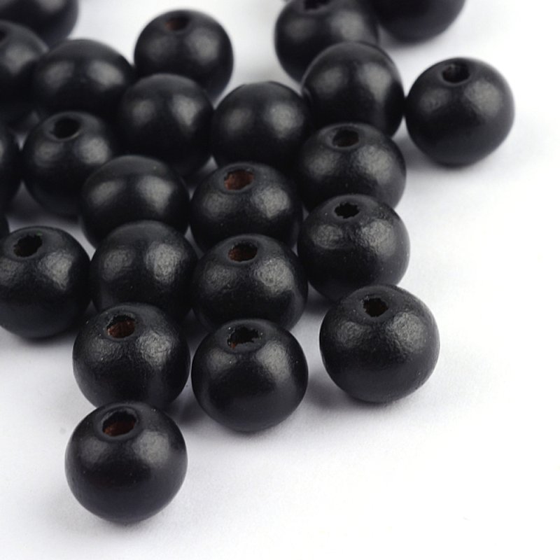 Dyed Natural Wood Beads, Round, Black, 10x9mm, 3000pcs/1000g — Jewelry Beads