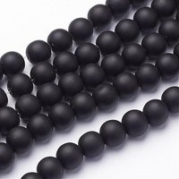 Synthetic Black Stone Beads Strands, Round, Frosted, 8mm, 48pcs