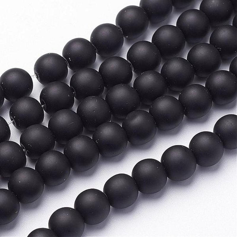 Fils de perles en pierre noire synthétique, rondes, givrés, 8mm, 48pcs — Perles à bijoux