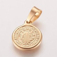 Pendentif rond plat en acier inoxydable 304 avec médaille de Saint Benoît — Breloques et pendentifs