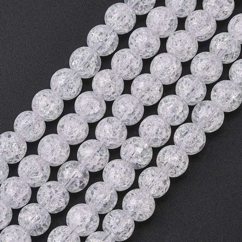 Synthetic Crackle Quartz Beads Strands, Round, Clear, 6mm — Jewelry Beads