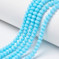 Brins de perles en verre opaques cyan, facettées, rondelles, 80-85pcs — Perles à bijoux