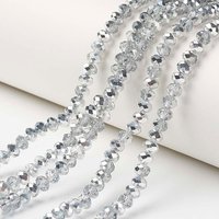 Brins de perles en verre transparent électroplaqué, demi plaqué argent