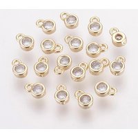 Charm en zircon cubique en laiton, rond plat, doré, 6x4x2mm — Breloques et pendentifs