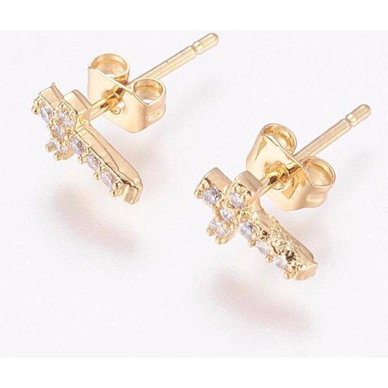 Brass Micro Pave Cubic Zirconia Cross Stud Earrings — Costume Jewelry