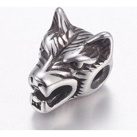 Perles en Acier Inoxydable 304, Tête de Loup en Argent Vieilli — Perles à bijoux