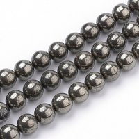 Fil de perles de pyrite naturelle, rondes 8mm, trou 1mm, 50pcs