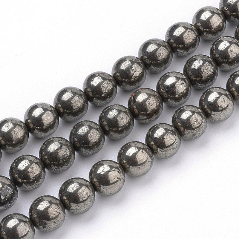 Natural Pyrite Beads Strands, Round 8mm, 1mm Hole, 50pcs — Jewelry Beads