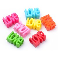 Perles Européennes Acryliques Opaques avec Mot Amour, Couleurs Mixtes — Perles à bijoux
