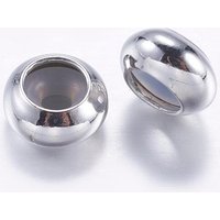 Brass Slider Beads with Rubber Inside, Rondelle, Platinum, 7x3.5mm — Jewelry Beads