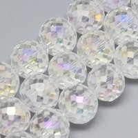 Brins de perles en verre électroplaqué, plaqué arc-en-ciel, 12mm, clair
