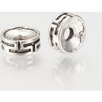 Perles Espacées Style Tibétain, Ronde Plate, Argent Antique, 7.5x3mm — Perles à bijoux