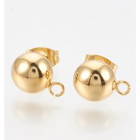 Ion Plating 201 Stainless Steel Stud Earring Findings with Loop — Jewelry Findings