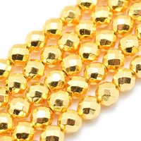 Brins de perles en hématite synthétique électroplaquées, plaqué or, 3mm — Perles à bijoux
