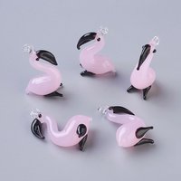 Handmade Flamingo Shape Lampwork Pendants in Pink