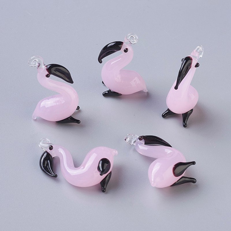 Handmade Flamingo Shape Lampwork Pendants in Pink — Charms & Pendants