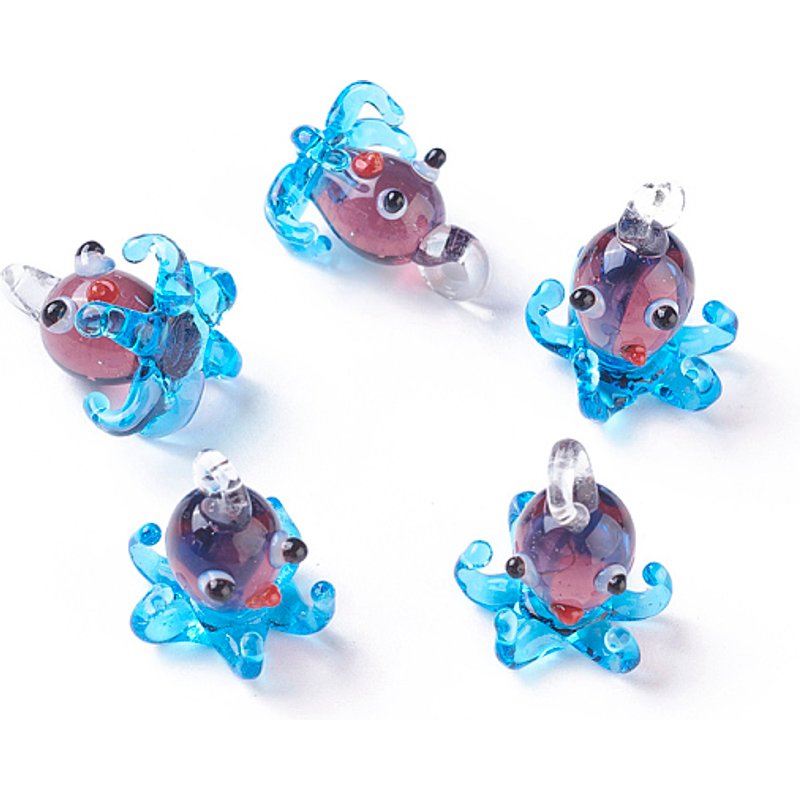 Handmade Lampwork Octopus Pendant in Deep Sky Blue — Charms & Pendants
