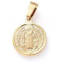 Saint Benedict Flat Round Pendant in Golden PVD Stainless Steel
