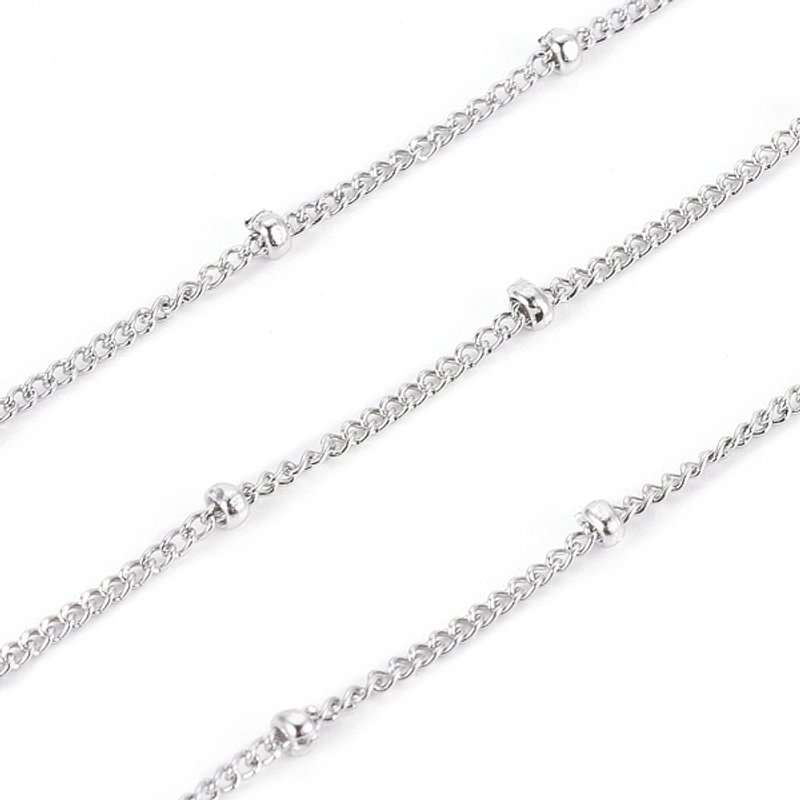 304 Stainless Steel Curb Chains with Beads and Spool, 32.8 Feet — Chains, Wire & Cord