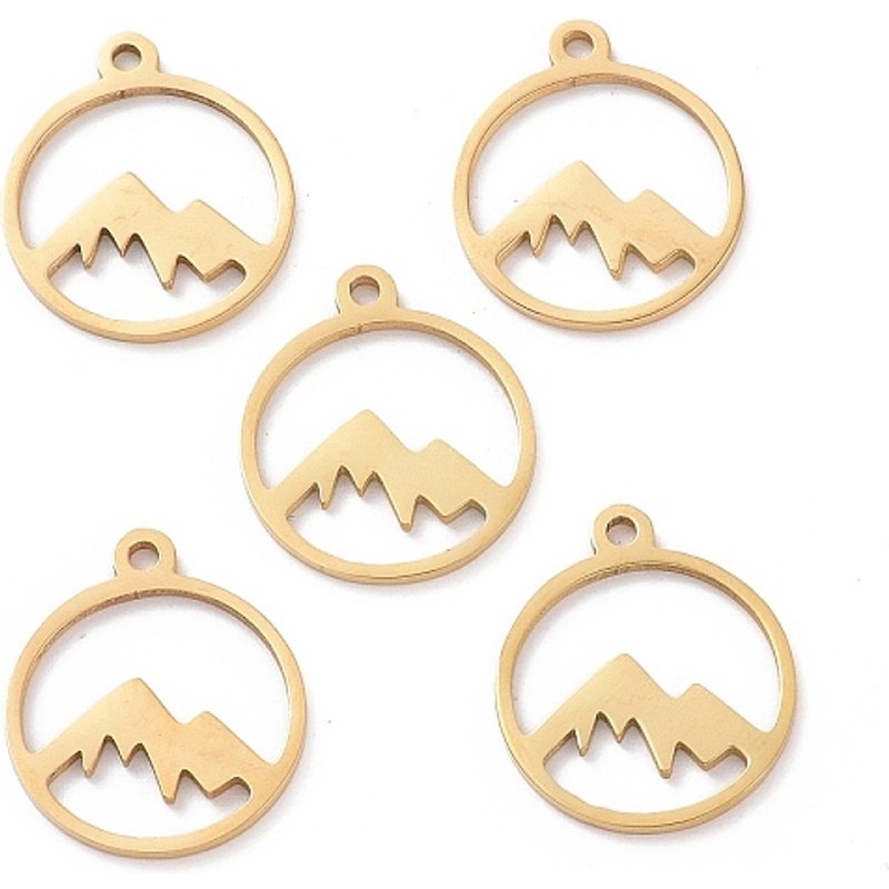 201 Stainless Steel Laser Cut Mountain Pendant, Golden — Charms & Pendants