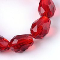 Brins de perles en verre transparent, goutte facettée, rouge, 8x6mm — Perles à bijoux