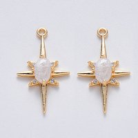 Brass Glass Charms with Micro Pave Cubic Zirconia, Star Design