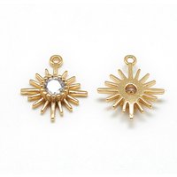 Brass Cubic Zirconia Flower Charm, Clear, 18K Gold Plated — Charms & Pendants