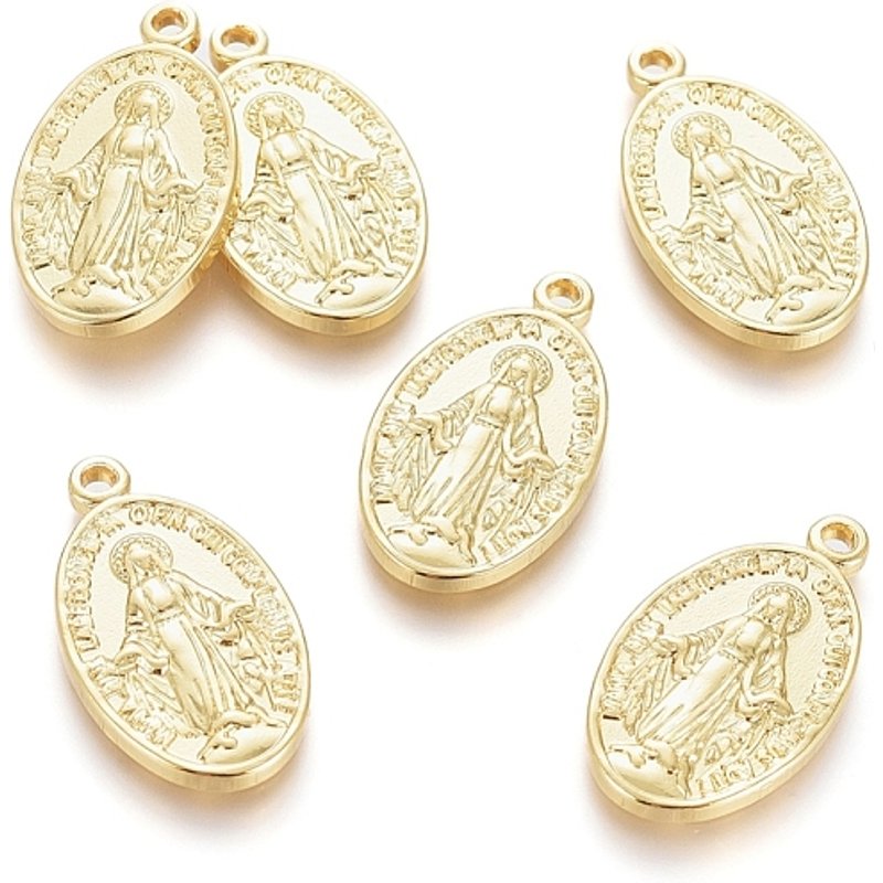 Pendentif en laiton, Médaille Miraculeuse avec la Vierge Marie, Plaqué or 18K — Breloques et pendentifs