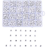Opaque Acrylic Alphabet Beads, Flat Round, White, 1488pcs
