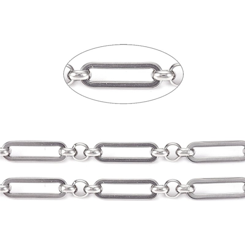 304 Stainless Steel Figaro Chains, Unwelded, 32.8 Feet Spool