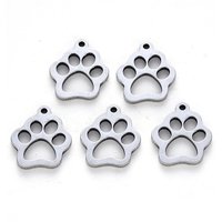 304 Stainless Steel Dog Paw Print Charms, Laser Cut, 14x12mm