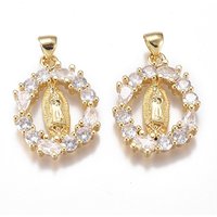Brass Micro Pave Cubic Zirconia Pendant with Virgin Mary, Golden — Charms & Pendants