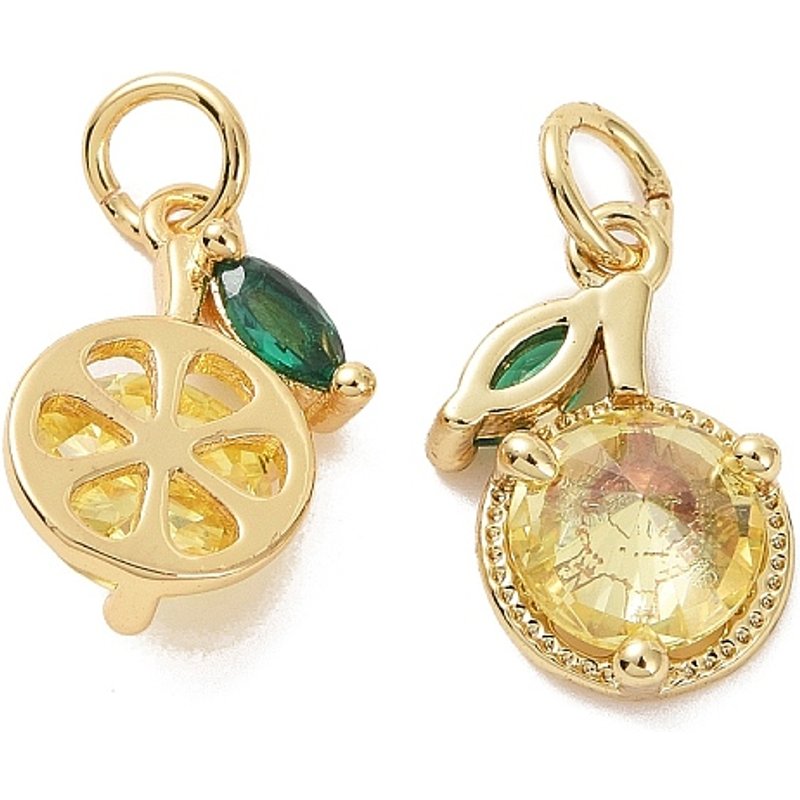 Breloques en laiton Micro Pave Zirconia Cubique avec anneau - Citron, Jaune & Vert — Breloques et pendentifs