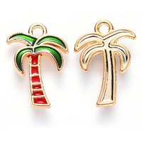 Alloy Enamel Coconut Tree Pendant in Light Gold and Green
